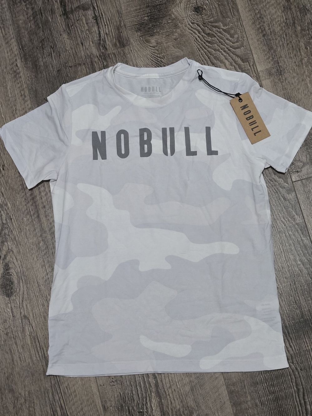 NOBULL Kid's White & Light Gray Camo Logo Tee